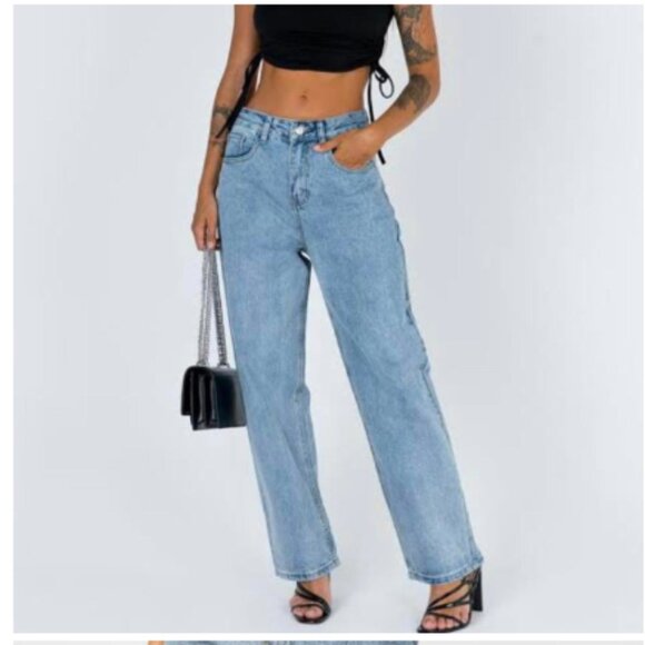 Lioness Talk‎ Is Cheap Pants XS Blue Wide Leg Y2K 90s Inspired High Rise - Picture 1 of 14